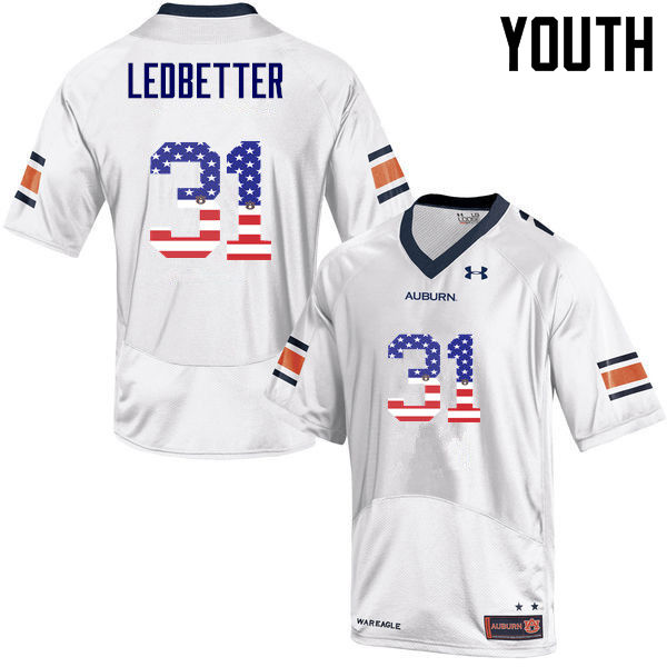 Youth #31 Sage Ledbetter Auburn Tigers USA Flag Fashion College Football Jerseys-White - Click Image to Close